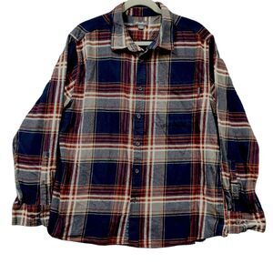 Eddie Bauer Flannel Shirt Mens XL Navy Blue Burgundy Plaid Casual Streetwear
